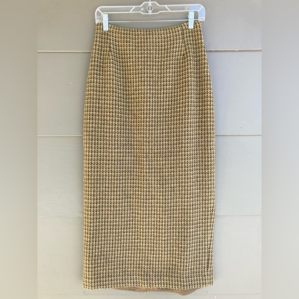 Ralph Lauren Purple Label Tan Houndstooth Pencil Skirt